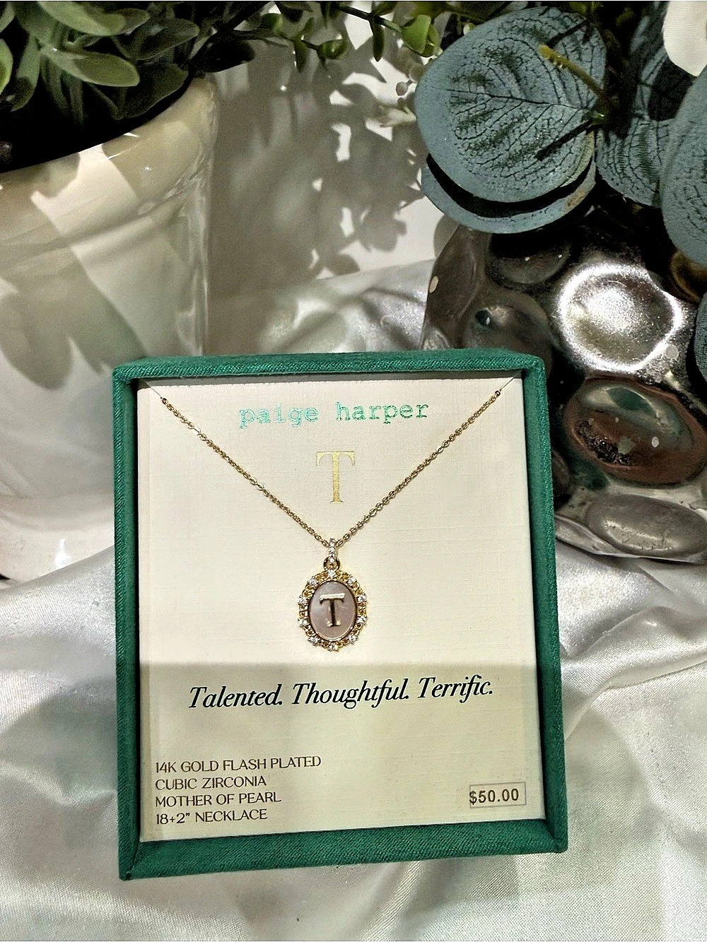 Paige Harper 14K Gold-Plated Zirconia T-Bar Necklace Gold T-Bar Necklace NWT